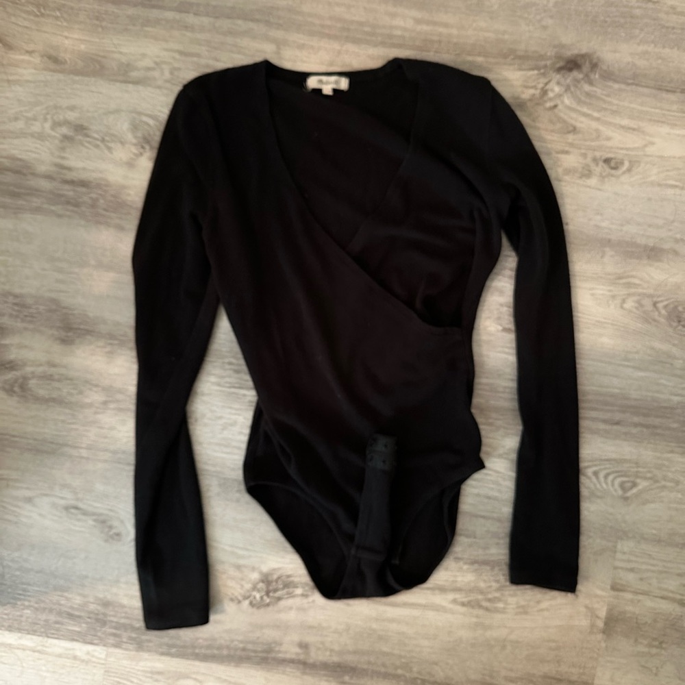 Madewell Black Long Sleeve Cross Front Bodysuit